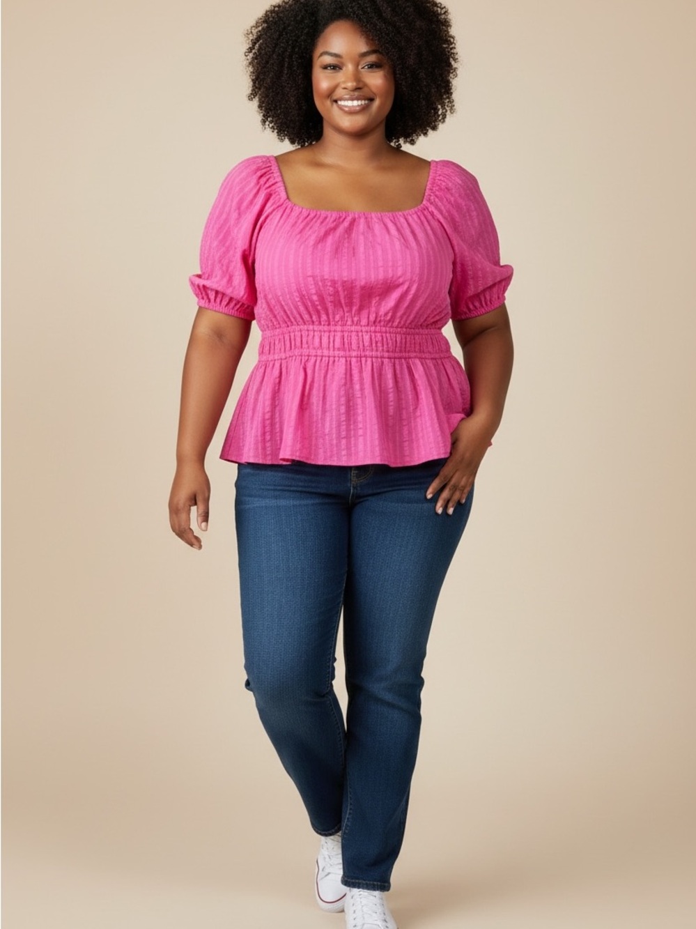 🩷Tommy Hilfiger Pink Puff Sleeve Peplum Top – Size XL – NWT